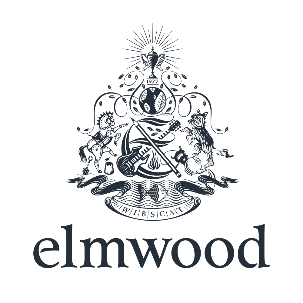 Elmwood logo crest, black on white